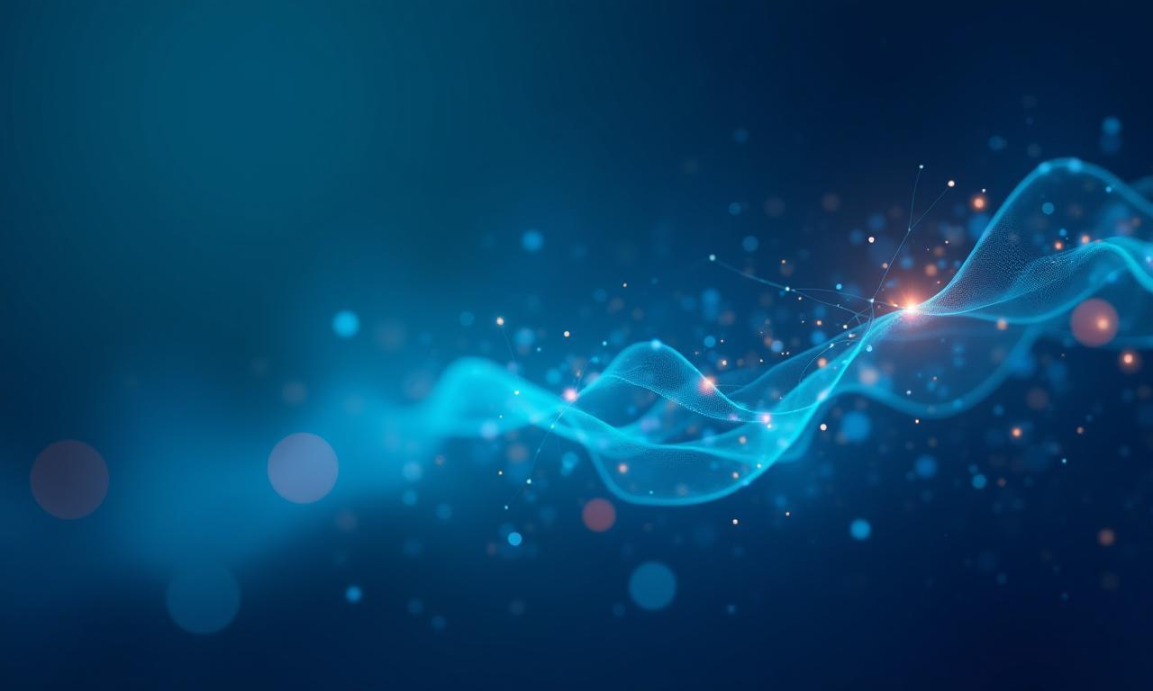 Abstract data-visualization illustration representing media intelligence and creative strategy
