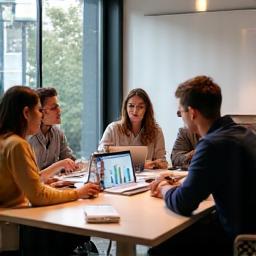 Creative and analytical team collaborating in modern office